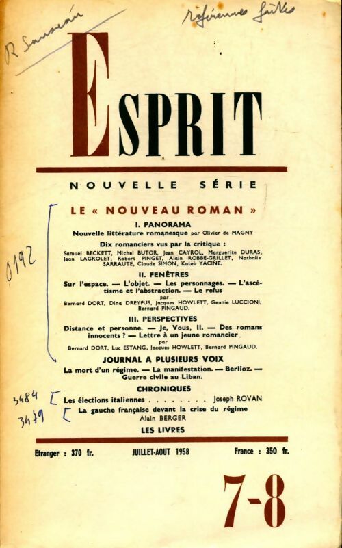 Livrenpoche : Esprit n°263 : Le nouveau roman - Collectif - Livre