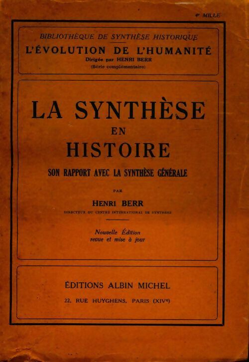 Livrenpoche : La synthèse en histoire - Henri Berr - Livre