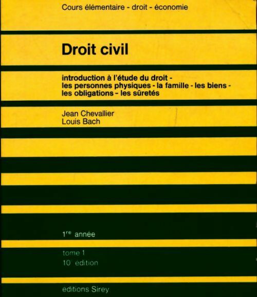 Livrenpoche : Droit civil Tome I - Jean Chevallier, Louis Bach - Livre