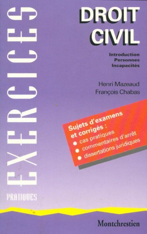 Livrenpoche : Droit civil. Introduction, personnes, incapacités - Henri Mazeaud - Livre