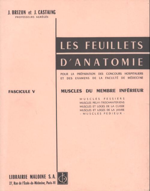 Les feuillets d'anatomie Tome V : Muscles du membre inférieur - J. Brizon - Livre