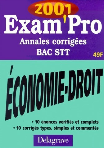 Livrenpoche : Economie-droit 2001 Terminale STT. Annales corrigées 2001 - Patrice Barthelemi - Livre
