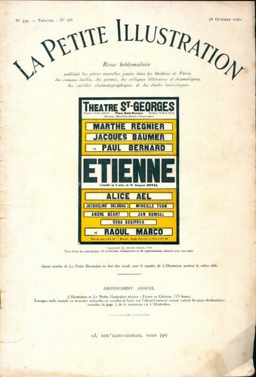 Livrenpoche : La petite illustration n°499 Théâtre n°266 : Etienne - Collectif - Livre