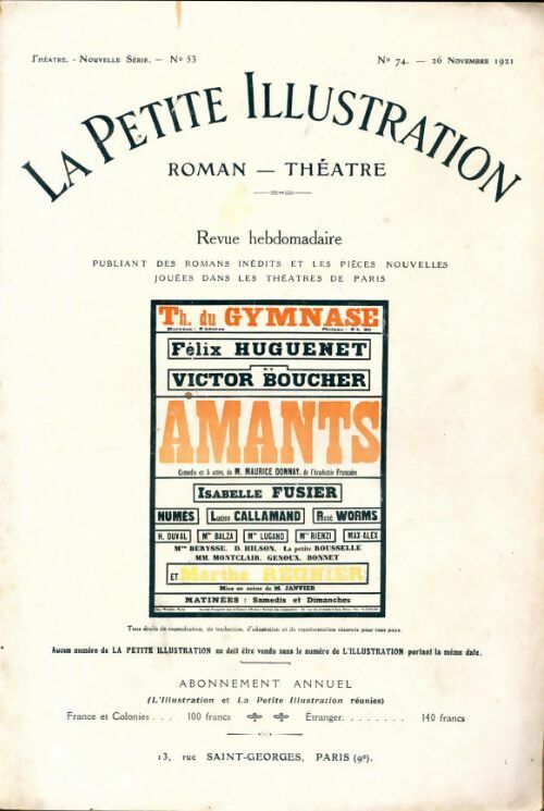 Livrenpoche : La petite illustration n°74 Théâtre 53 : Amants - Maurice Donnay - Livre