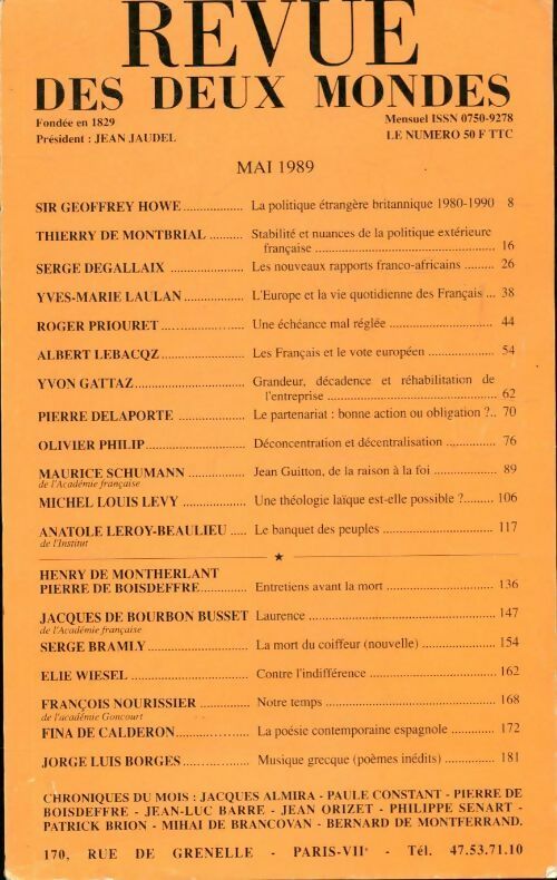 Livrenpoche : Revue des deux mondes mai 1989 - Collectif - Livre