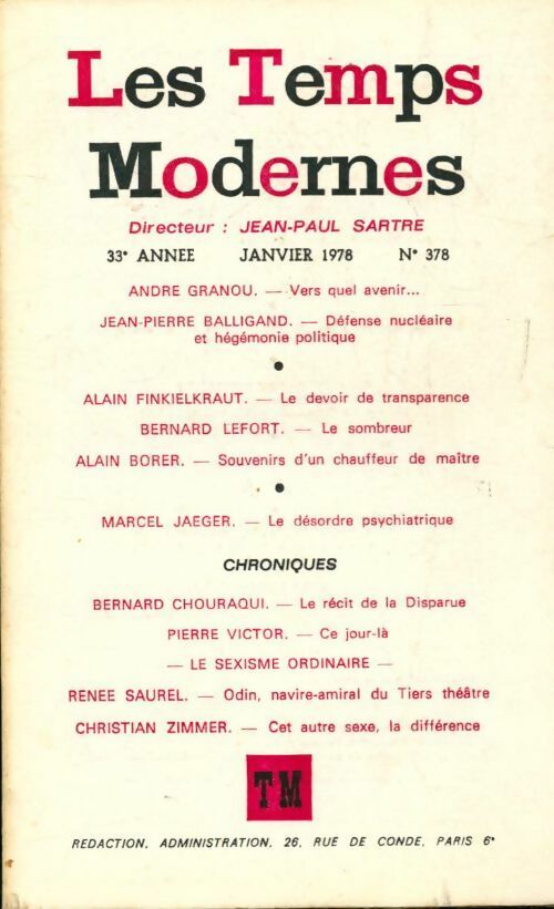 Livrenpoche : Les Temps Modernes n°378 - Collectif - Livre