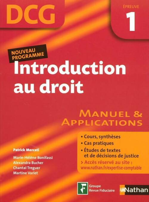 Livrenpoche : Introduction au droit épreuve 1. Manuel et applications - Patrick Mercati - Livre