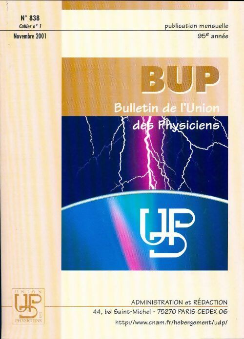 Livrenpoche : Bulletin de l'union des physiciens n°838 Cahier n°1 - Collectif - Livre