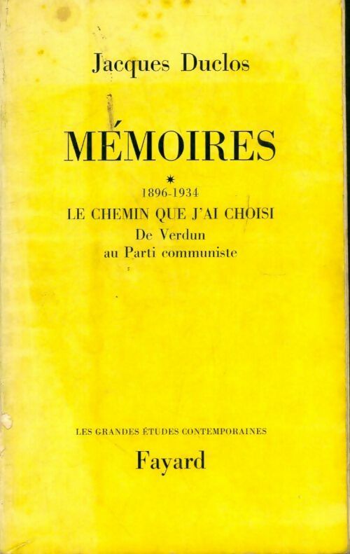 Livrenpoche : Mémoires Tome I : 1896-1934 - Jacques Duclos - Livre