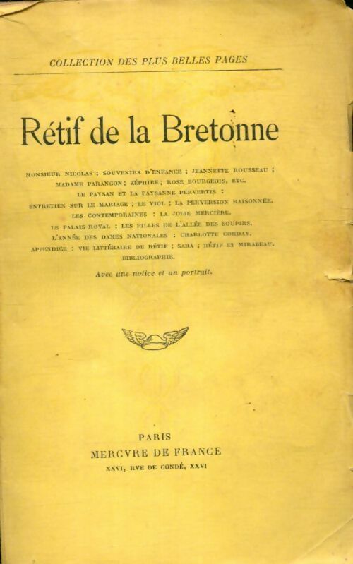 Livrenpoche : Les plus belles pages - Nicolas-Edme Rétif De la Bretonne - Livre