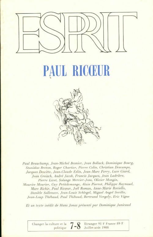 Livrenpoche : Esprit n°140-141 : Paul Ricoeur - Collectif - Livre