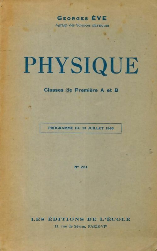 Livrenpoche : Physique 1ère A B - Georges Eve - Livre