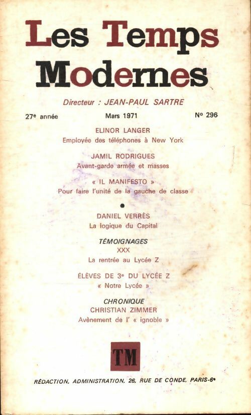 Livrenpoche : Les temps modernes n°296 - Collectif - Livre
