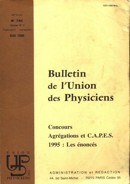 Livrenpoche : Bulletin de l'union des physiciens n°784 cahier n°2 - Collectif - Livre