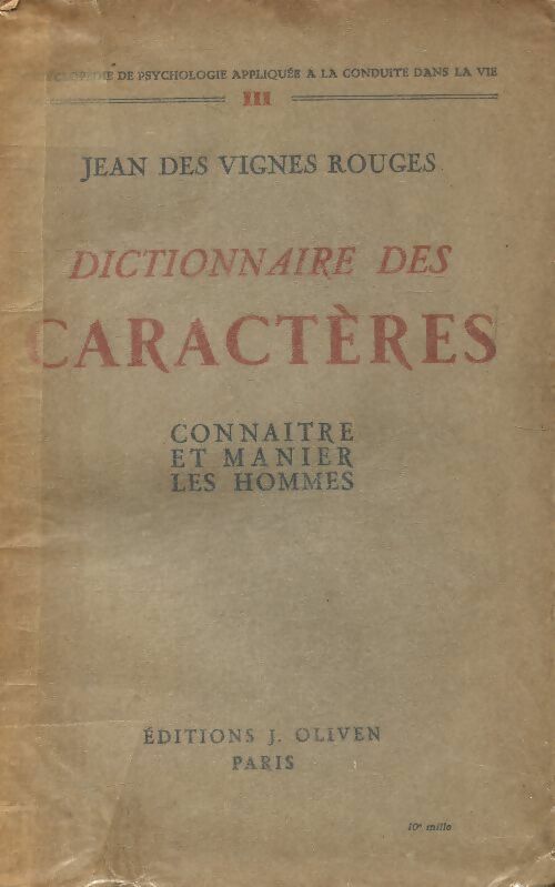 Livrenpoche : Dictionnaire des caractères - Jean Des Vignes Rouge - Livre