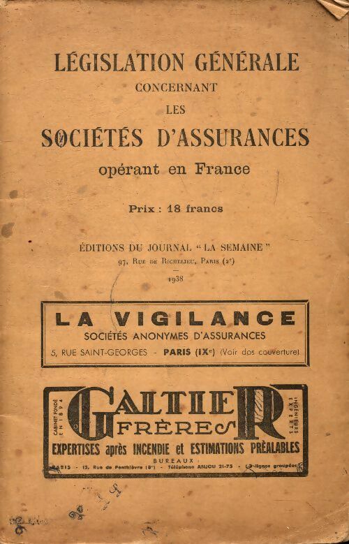 Livrenpoche : Législation générale concernant les sociétés d'assurances - Collectif - Livre