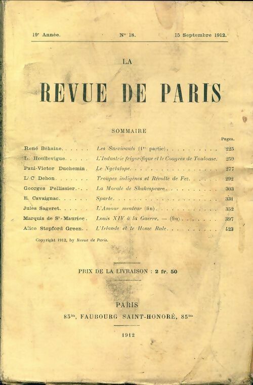 Livrenpoche : La revue de Paris 1912 n°18 - Collectif - Livre