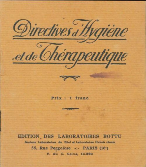 Livrenpoche : Directives d'hygiène et de thérapeutique - Collectif - Livre