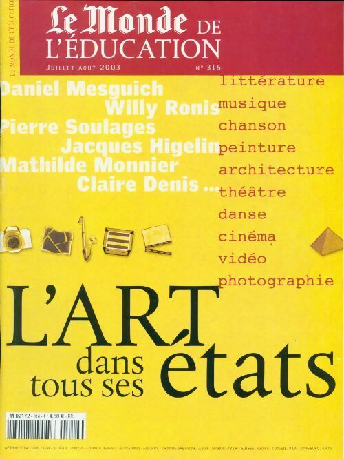 Livrenpoche : Le Monde de l'éducation n°316 : L'art dans tous ses états - Collectif - Livre