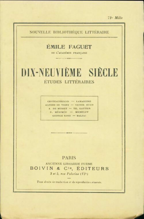 Livrenpoche : Dix-neuvième siècle. Etudes littéraires - Emile Faguet - Livre