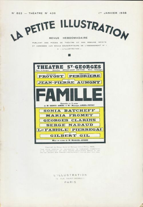 Livrenpoche : La petite illustration n°852 Théâtre n°426 : Famille - Collectif - Livre
