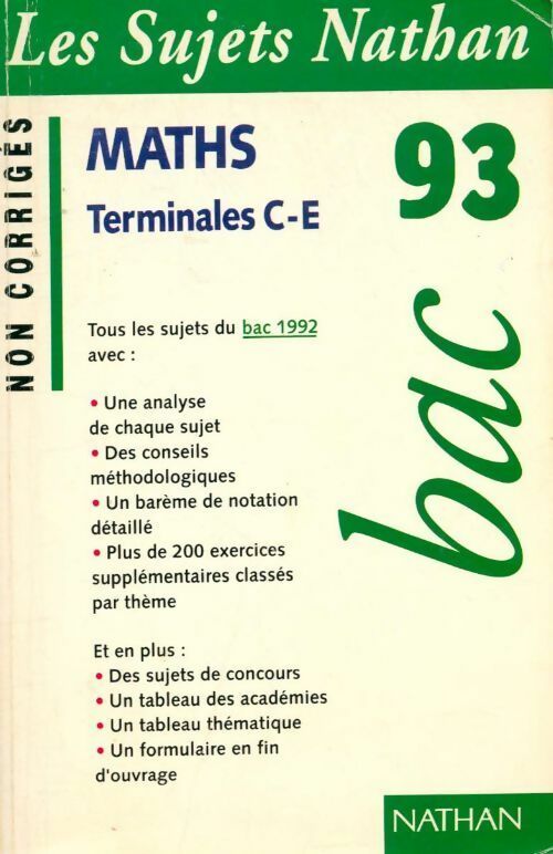Livrenpoche : Maths Terminales C, E Sujets non corrigés 1993 - Collectif - Livre