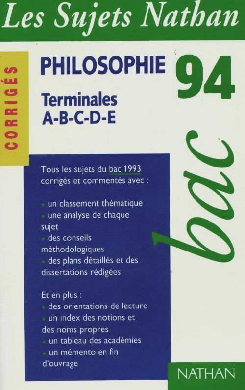 Livrenpoche : Philosophie Terminales A, B, C, D, E Corrigés 1994 - Collectif - Livre