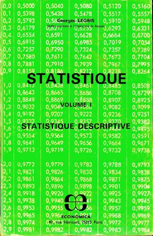Livrenpoche : Statistique Tome I : Statistique descriptive - Georges Legris - Livre