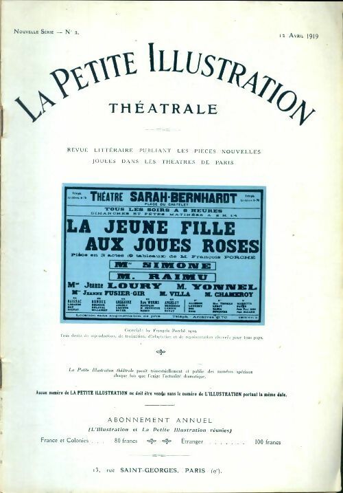 Livrenpoche : La petite illustration théâtrale n°2 : La jeune fille aux joues roses - Collectif - Livre