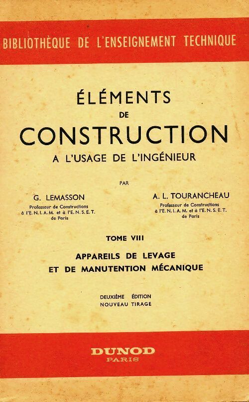 Livrenpoche : Éléments de construction à l'usage de l'ingénieur Tome VIII - G Lemasson - Livre