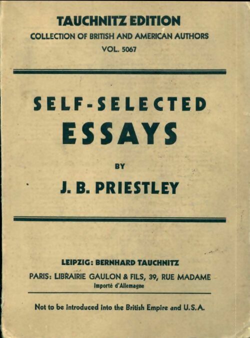 Livrenpoche : Self selected essays - John B. Priestley - Livre
