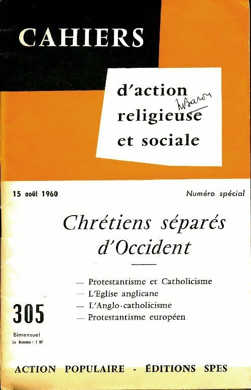 Livrenpoche : Cahiers d'action religieuse et sociale n°305 - Collectif - Livre