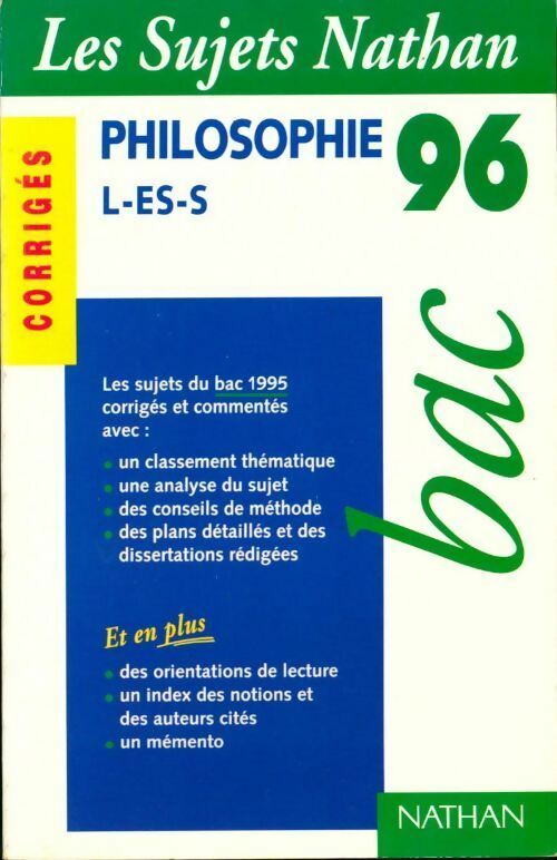 Livrenpoche : Philosophie Terminales L, ES, S, Sujets corrigés 1996 - Collectif - Livre