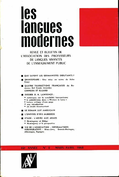 Livrenpoche : Les langues modernes n°2 62e année - Collectif - Livre