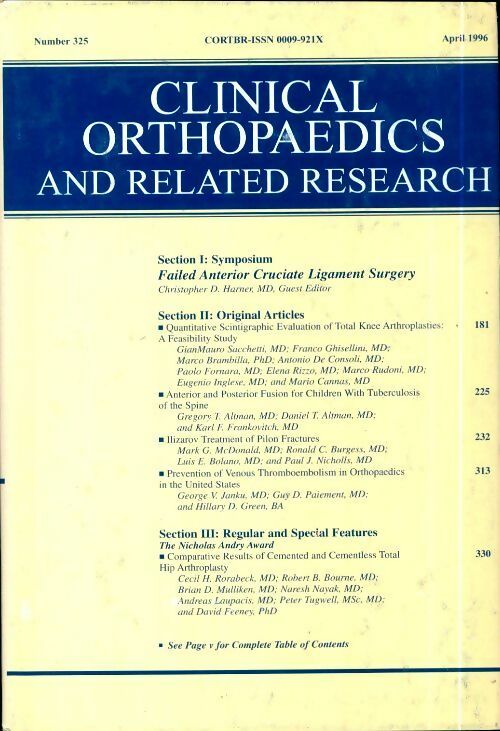Livrenpoche : Clinical orthopedics and related research n°325 : Failed anterior cruciate ligament surgery - Collectif - Livre