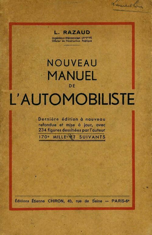 Livrenpoche : Nouveau manuel de l'automobiliste - L. Razaud - Livre