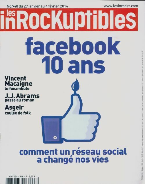 Livrenpoche : Les inRockuptibles n°948 : Facebook 10 ans - Collectif - Livre