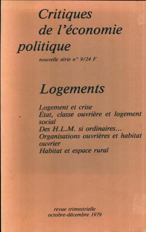 Livrenpoche : Critiques de l'économie politique (nouvelle série) n°9 : Logements - Collectif - Livre