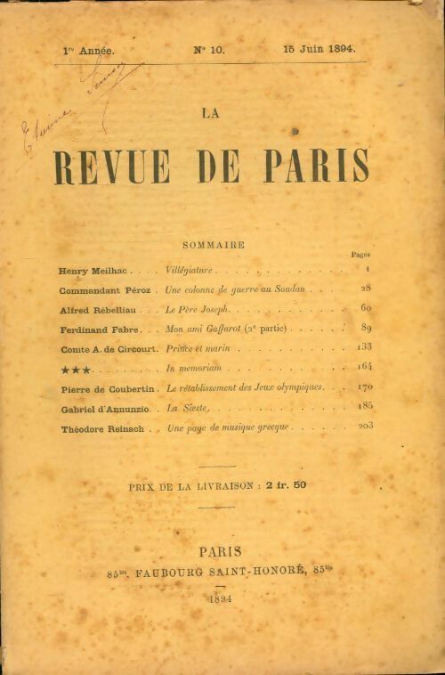Livrenpoche : La revue de Paris 1ère année n°10 - Collectif - Livre