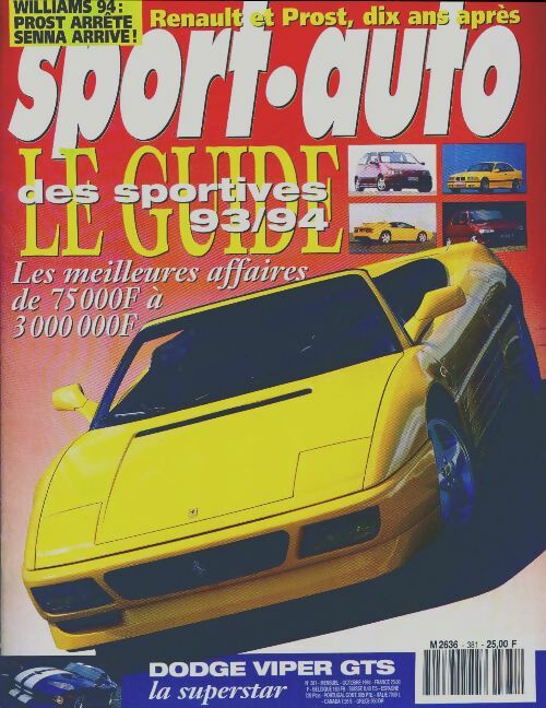 Livrenpoche : Sport-auto n°381 : Le guide des sportives 93/94 - Collectif - Livre
