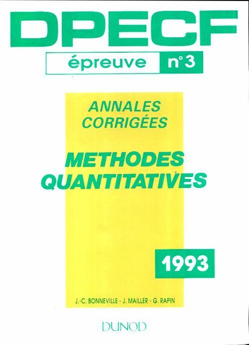 Livrenpoche : DPECF épreuve n°3. Annales corrigées méthodes quantitatives 1993 - Collectif - Livre