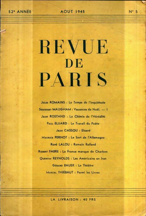 Livrenpoche : La revue de Paris 52e année n°5 - Collectif - Livre