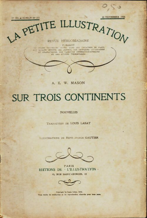 Livrenpoche : La petite illustration n°504 Roman n°225 : Sur trois continents - Collectif - Livre