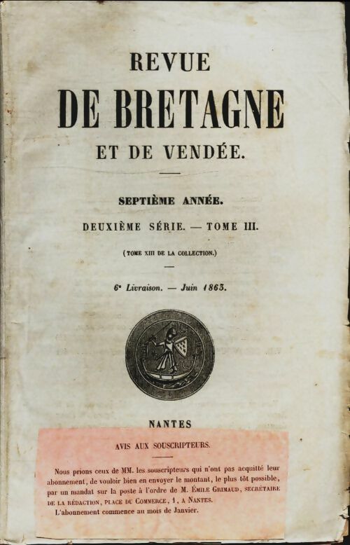 Livrenpoche : Revue de Bretagne et de Vendée 7e année 2e série Tome III - Collectif - Livre