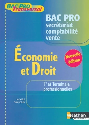 Livrenpoche : Economie droit 1ère-terminale pro. Bac pro secrétariat comptabilité vente - Alain Ricci - Livre