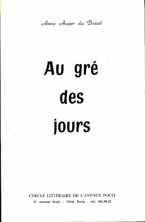 Livrenpoche : Au gré des jours - Anne Auger Du Breuil - Livre