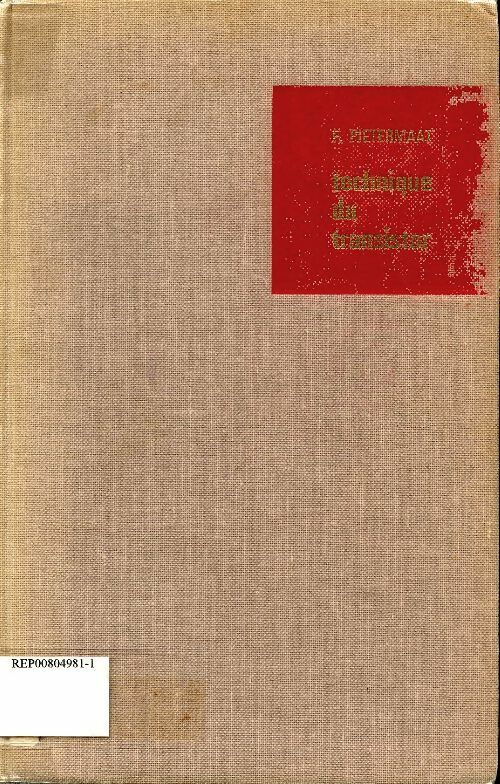 Livrenpoche : Technique du transistor - F Pietermaat - Livre