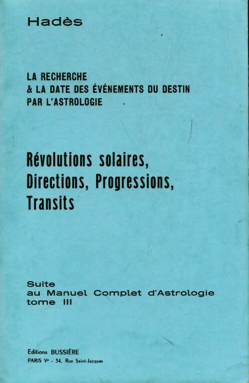 Livrenpoche : Révolutions solaires, directions, progressions, transits - Hadès - Livre