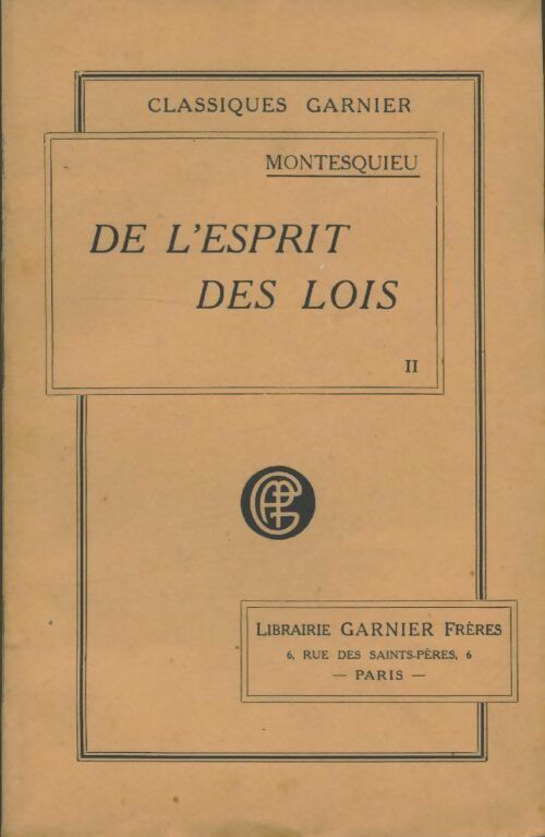 Livrenpoche : De l'esprit des lois Tome II - Charles De Montesquieu - Livre