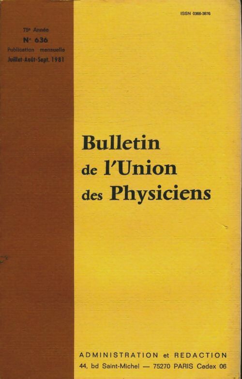 Livrenpoche : Bulletin de l'union des physiciens n°636 - Collectif - Livre